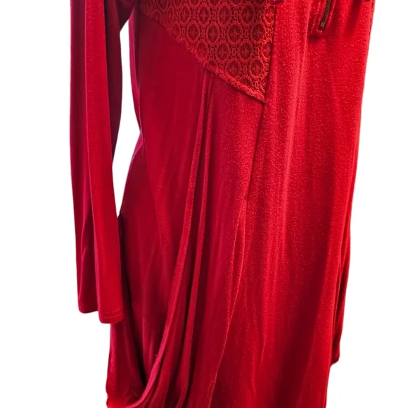 Kensie Red Jersey Knit Dress Draped Sides With Pockets Size Medium - Picture 2 of 9